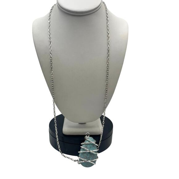 Robert Lee Morris RLM SOHO faux Turquoise Silvertone wrap chunk
Pendant Necklace - Picture 1 of 7